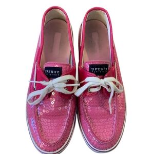 ​Sperry Top-Sider Pink Sequin Boat Shoes Preppy Barbiecore Nautical Loafers 7M